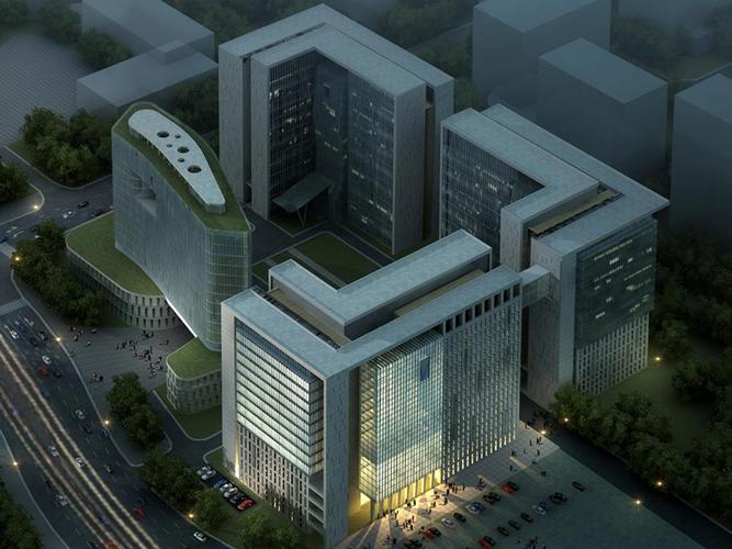 天津中星电子研发中心办公楼建筑设计方案夜景鸟瞰图